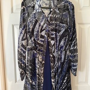 BCBG Blue and Black Abstract Print Dress